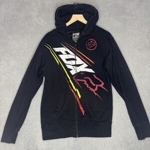 Fox Racing Full Zip Hoodie Graphic Sweatshirt Gray Y2K Size Small